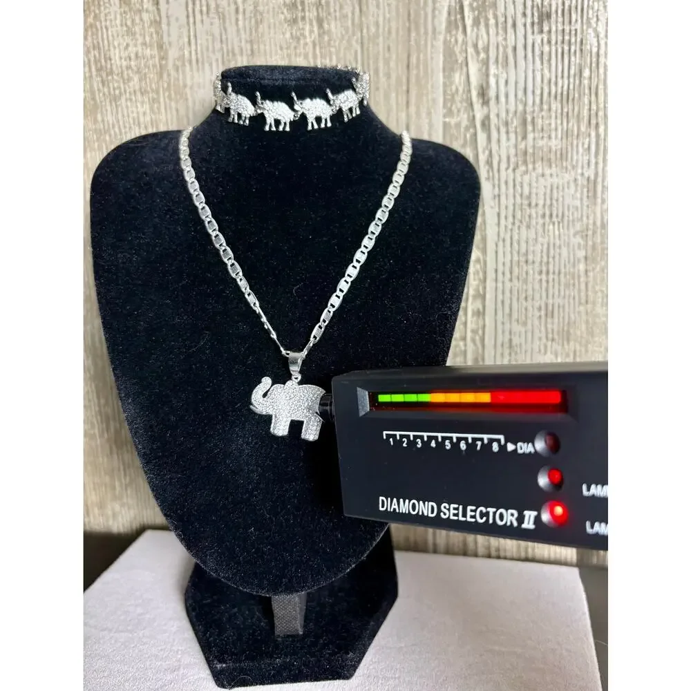 1ct Moissanite Elephant on 19" Chain, 925 Silver & Bonus Bracelet - Picture 5 of 6